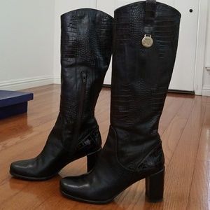 Stuart Weitzman Brown crocodile print long boots
